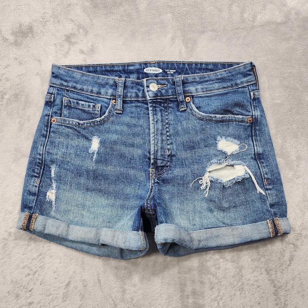 Old Navy Shorts Womens 4 Blue OG Short High Rise Distressed Cutoff Cuffed Denim